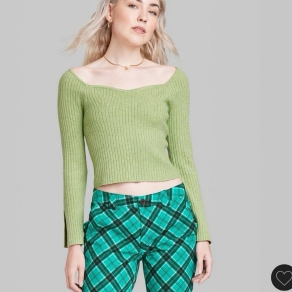 Wild fable Sweetheart Neck ribbed Fitted Pullover Sweater green size XL